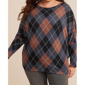 24/7 by Maurices Womens Plus Size 3X Argyle Batwing Sweater